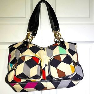 𝅺Ted Baker Multicolor Canvas Geo Cube Hobo Shoulder Bag